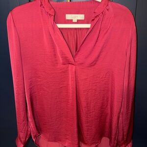 LOFT raspberry silky blouse - stunning and dressy but would look great w/ jeans!